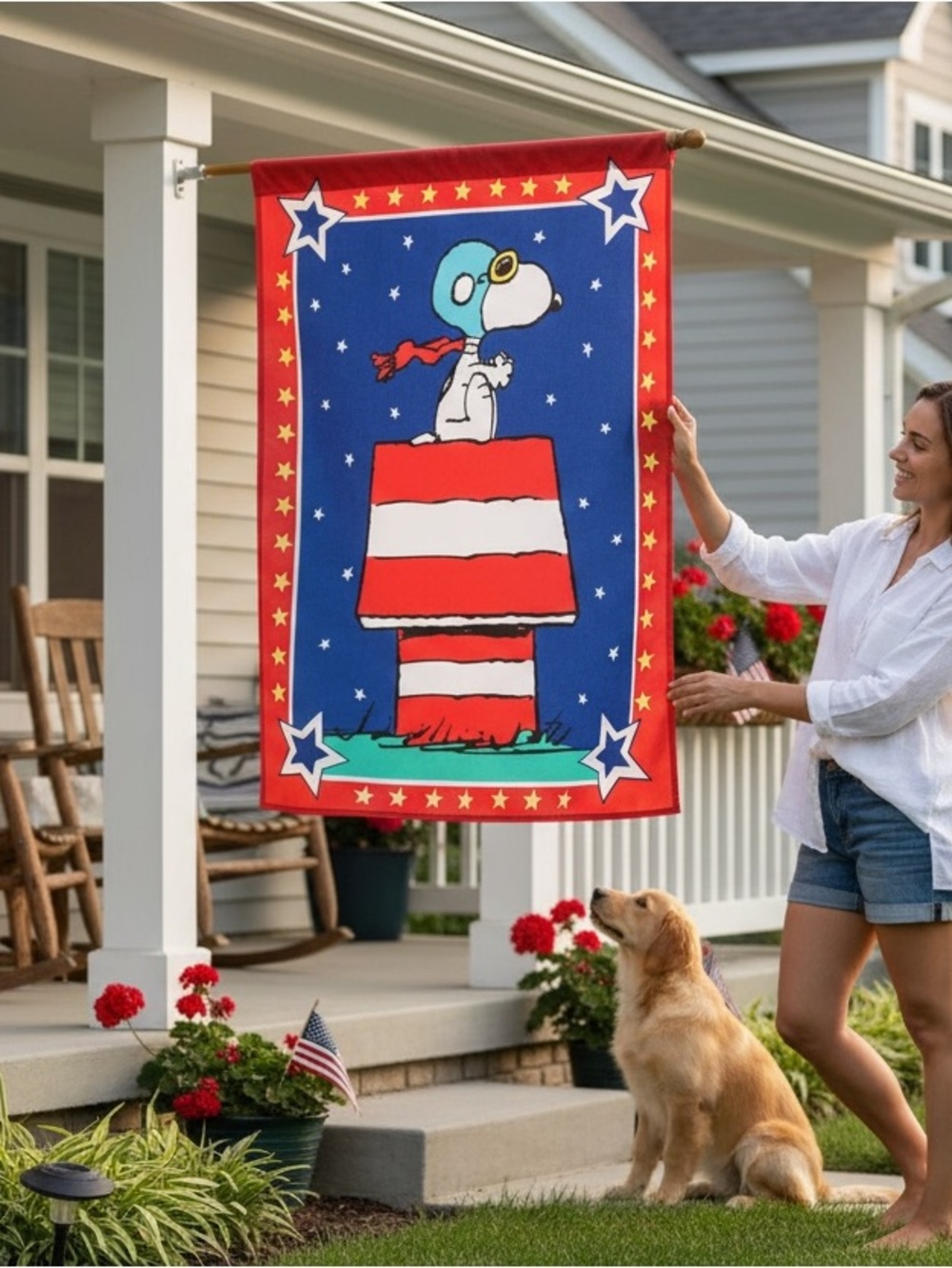 Snoopy as the flying Ace double sided outdoor house flag